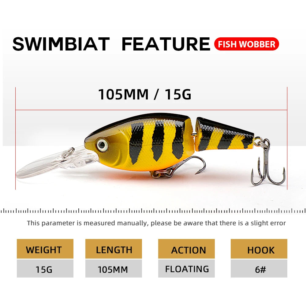 Agoie 5pcs Jointed Crankbait Deep Diving Lure 105mm 15g Floating Wobbler with Rattles for Bass Pike Zander Hard Bait Fishing Set