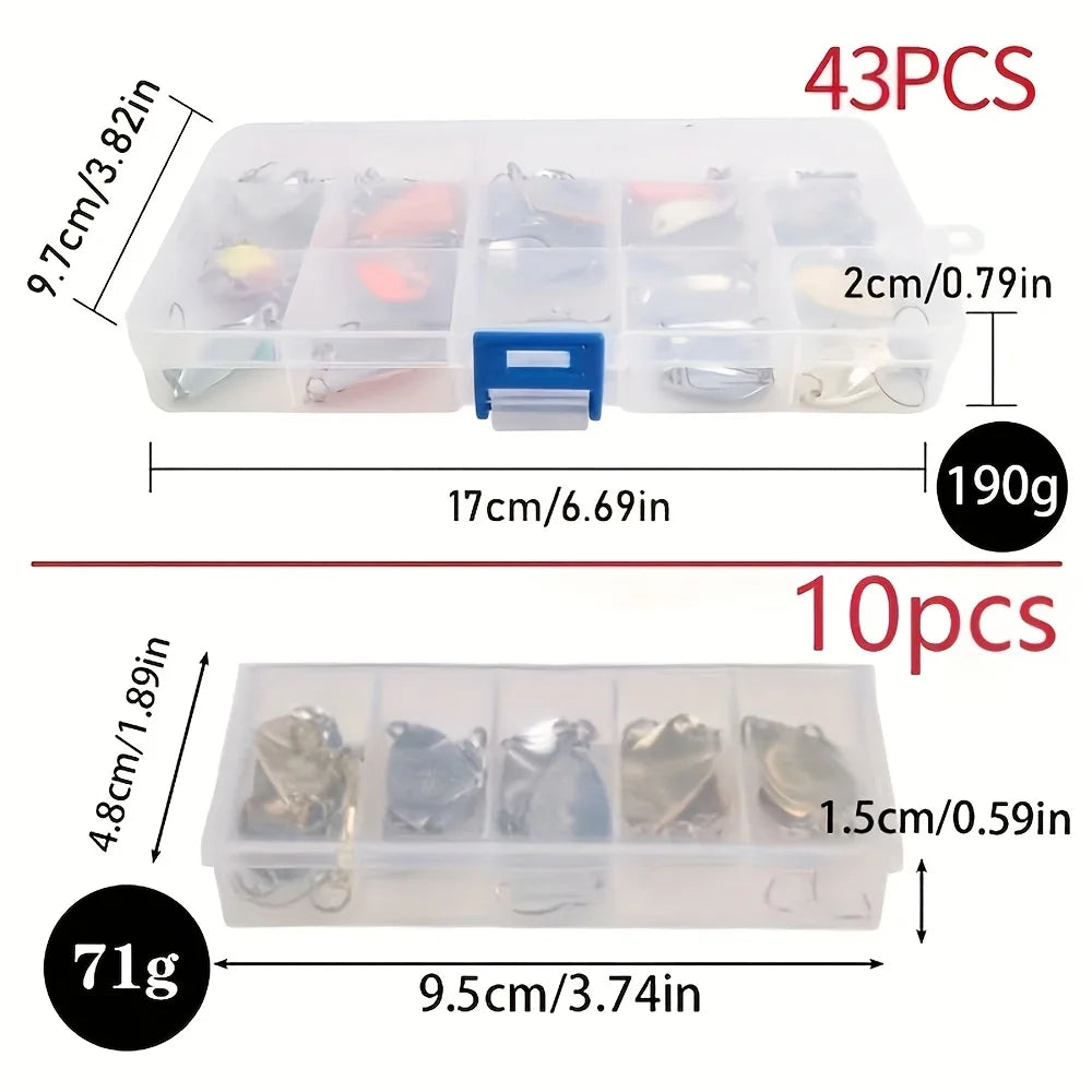 Assorted Metal Spoon Lures Set, 10/43 Pieces Colorful Fishing Spoon Baits, Trout Bass Salmon Fishing Artificial Lures