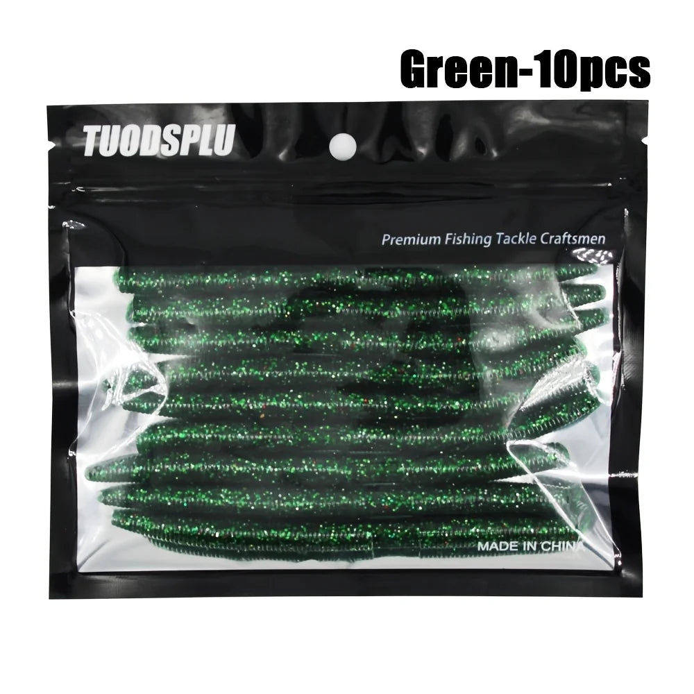 10pcs Stick Bait Worm- Soft plastic Fishing Bait for Bass Realistic looking Stick bait with 5 Colors available