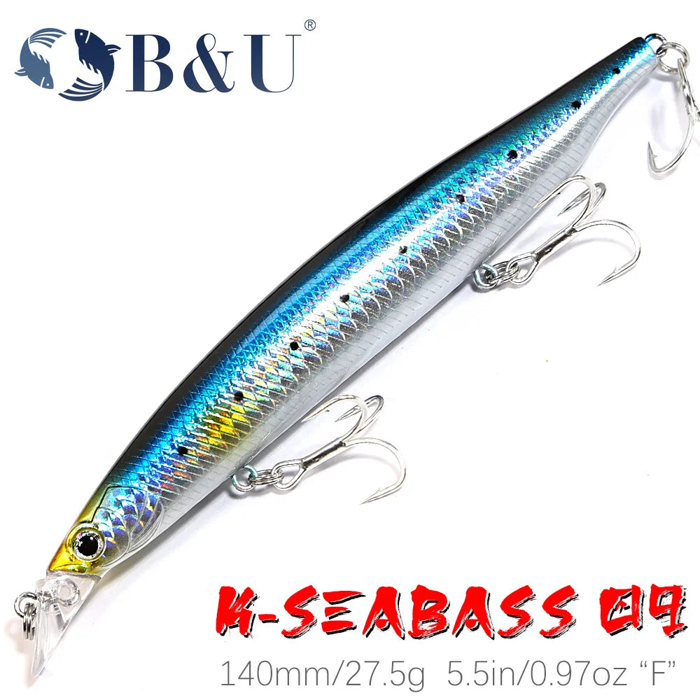 B&U Floating Minnow Fishing Lures Saltwater/Freshwater Long Casting Artificial Bait Jerkbait