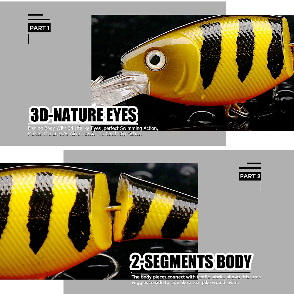 Agoie 5pcs Jointed Crankbait Deep Diving Lure 105mm 15g Floating Wobbler with Rattles for Bass Pike Zander Hard Bait Fishing Set