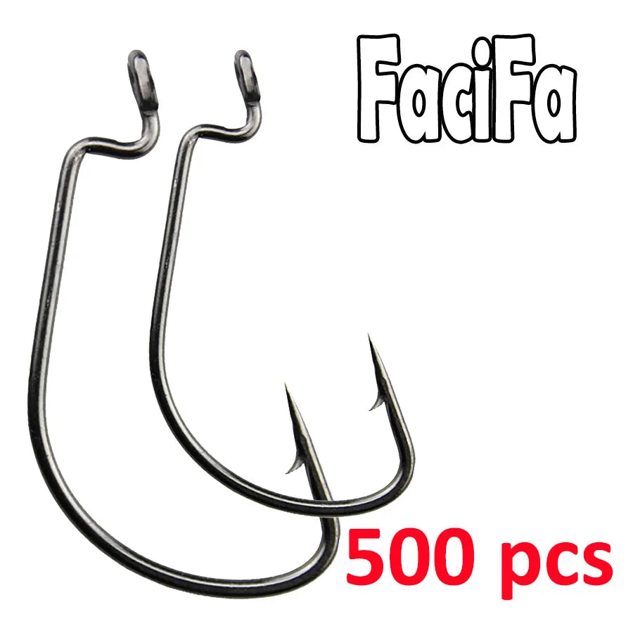 500 pcs Wide Gap Worm Fishing Hooks Jig Crank Big Bass Hook Black High Carbon Steel Crank Barbed Hook for Soft Fishing Lure