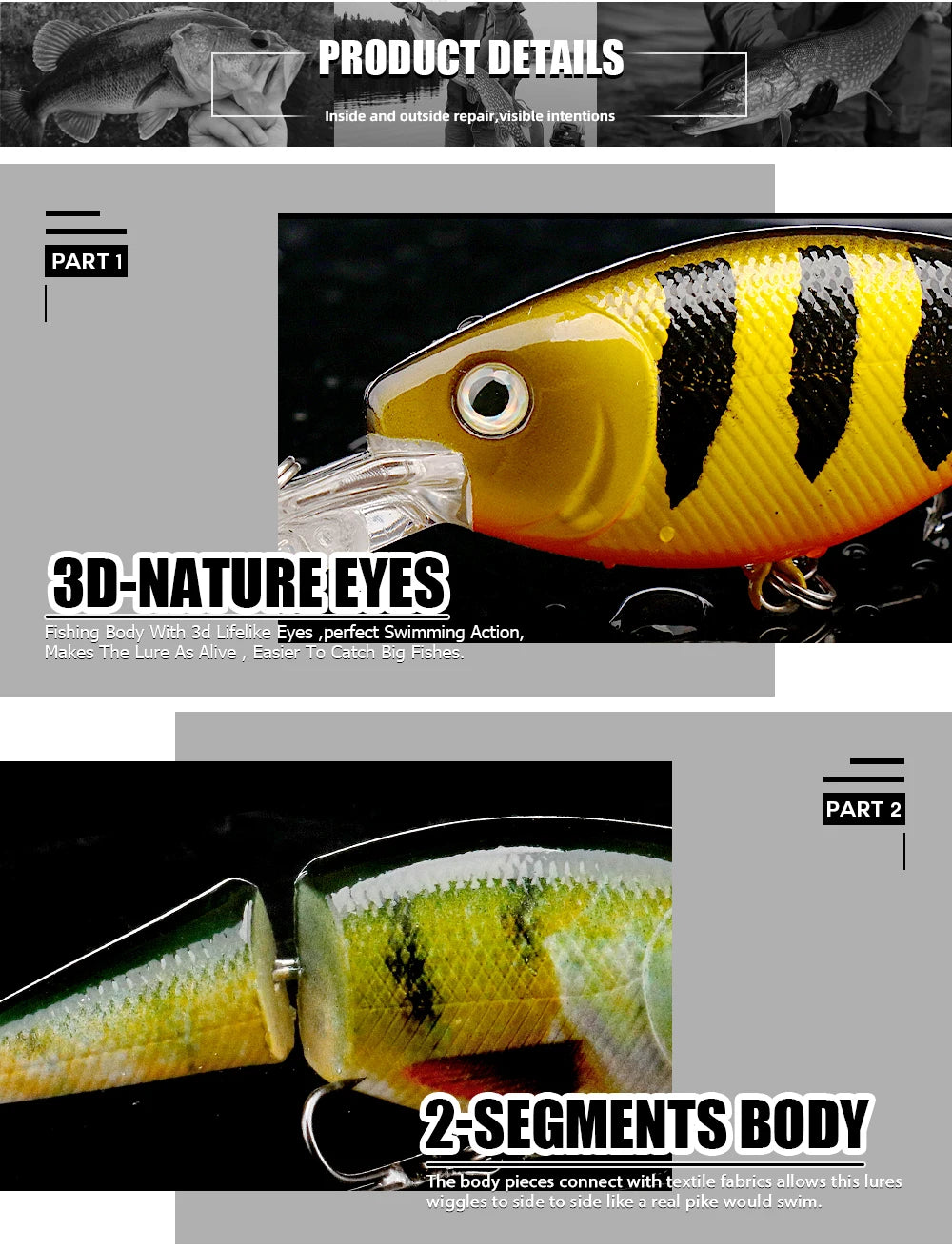Agoie 5pcs Jointed Crankbait Deep Diving Lure 105mm 15g Floating Wobbler with Rattles for Bass Pike Zander Hard Bait Fishing Set