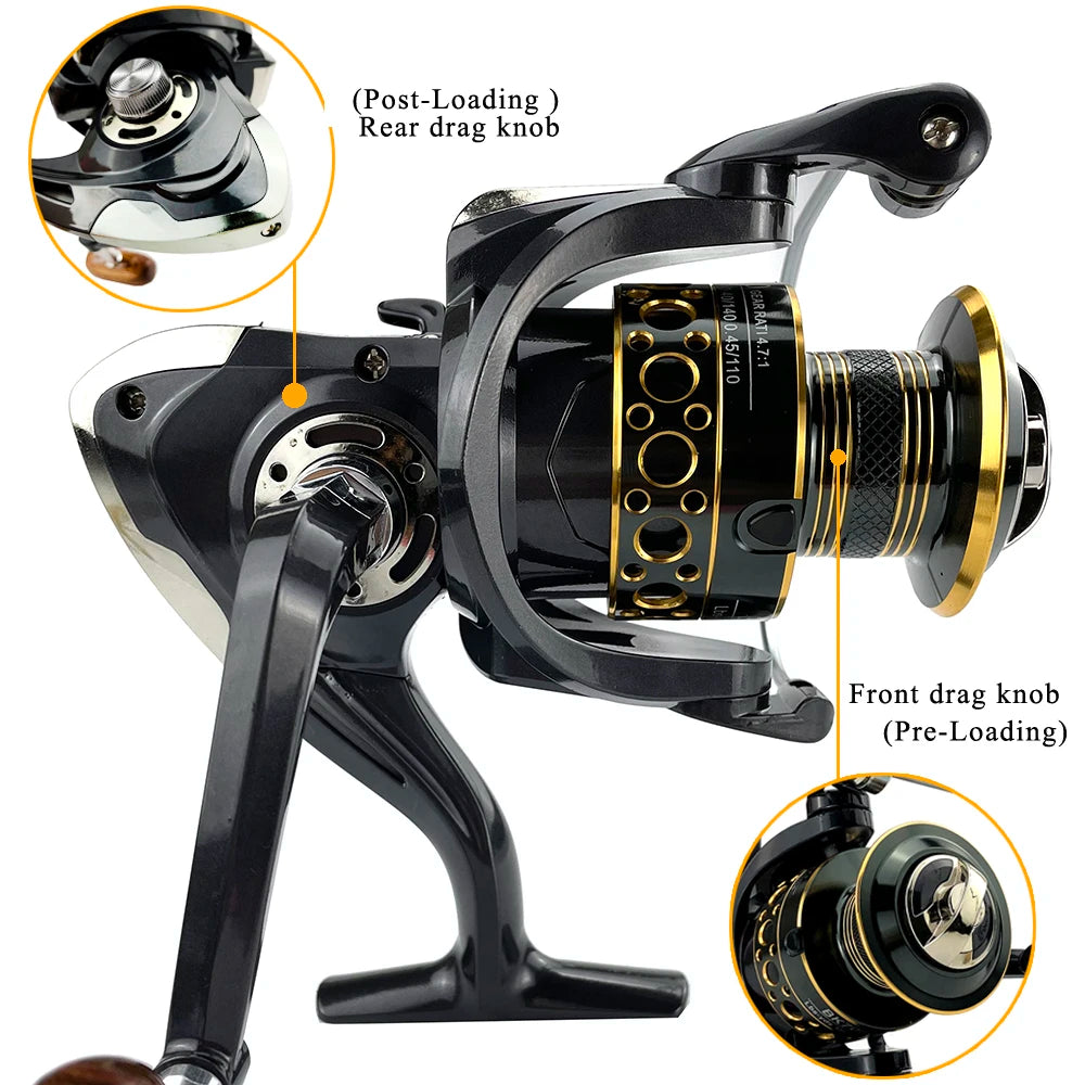 Lightweight Spinning Reel 2000 3000 4000 5000 6000 7000 Coil 5.2:1 Lure Fishing Reels Tackle for Trout, Bass, Striper, Pike, Halibut, Calico
