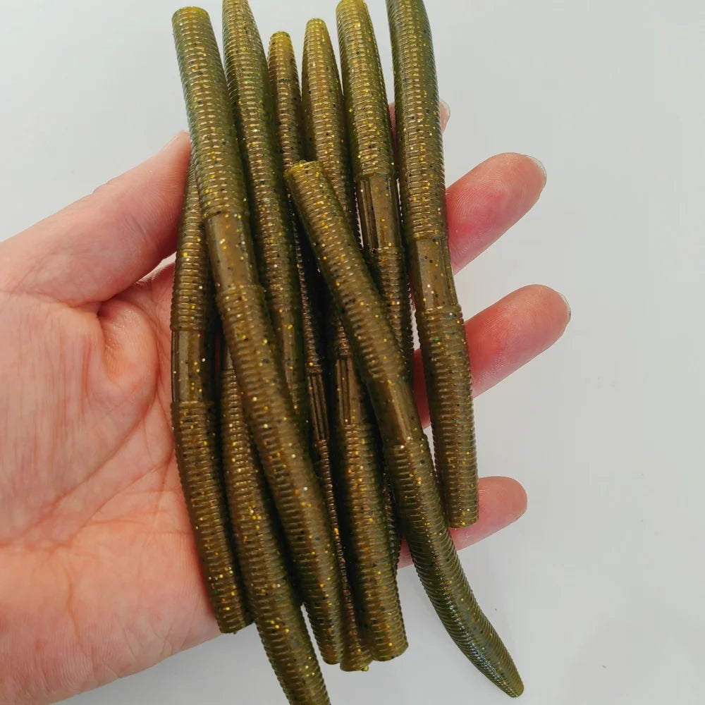 10 cm/ 3.93 inches and 14cm/5.5 inches Stick Worm Bait - Soft Fishing Lure Suitable for Bass Realistic Artificial Plastic Worm with 7 Colors available