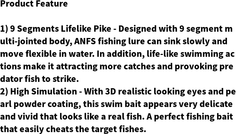 ANFS Fishing Lures for Bass, Pike Muskie Multi Jointed Swimbaits Slow Sinking Lures Freshwater/ Saltwater
