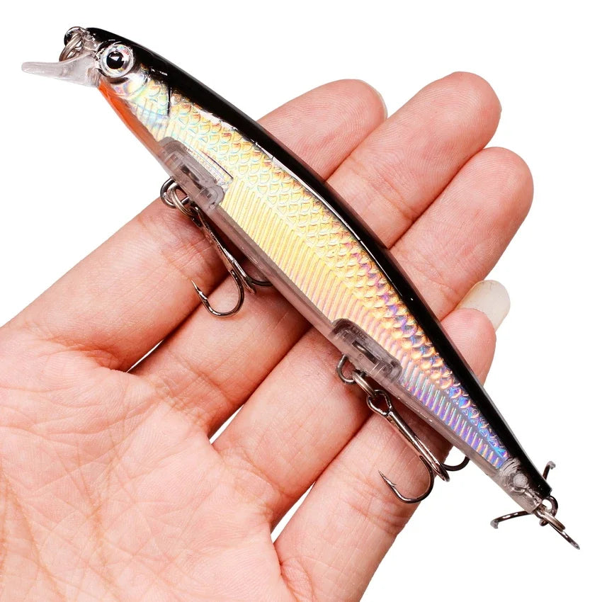 11cm/4.3 inches 12.9g/.42 ounces Minnow Style Fishing Lure Laser Hard Artificial Bait 3D Eyes Jerkbaits ideal for Pike, Striper, Bass, Halibut