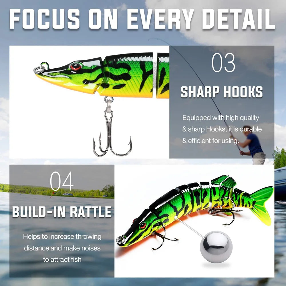 ANFS Fishing Lures for Bass, Pike Muskie Multi Jointed Swimbaits Slow Sinking Lures Freshwater/ Saltwater