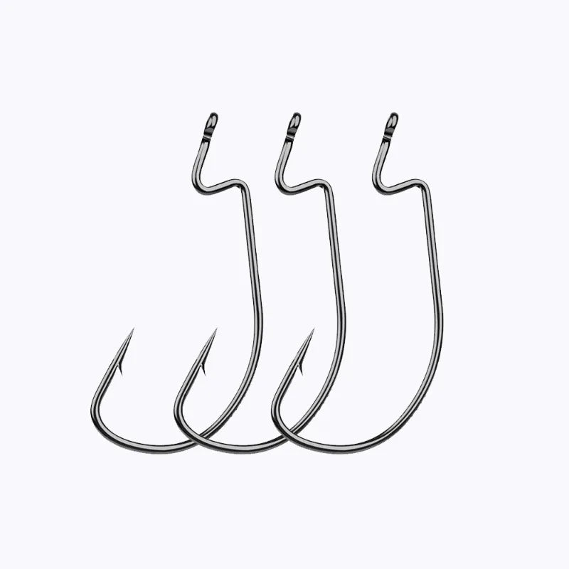 50Pcs Box High Carbon Stainless Steel Fishing Hooks Set Jig Crank Barbed Hook Wide Gap Offset Fishhook Soft Worm Sea Hook Tackle