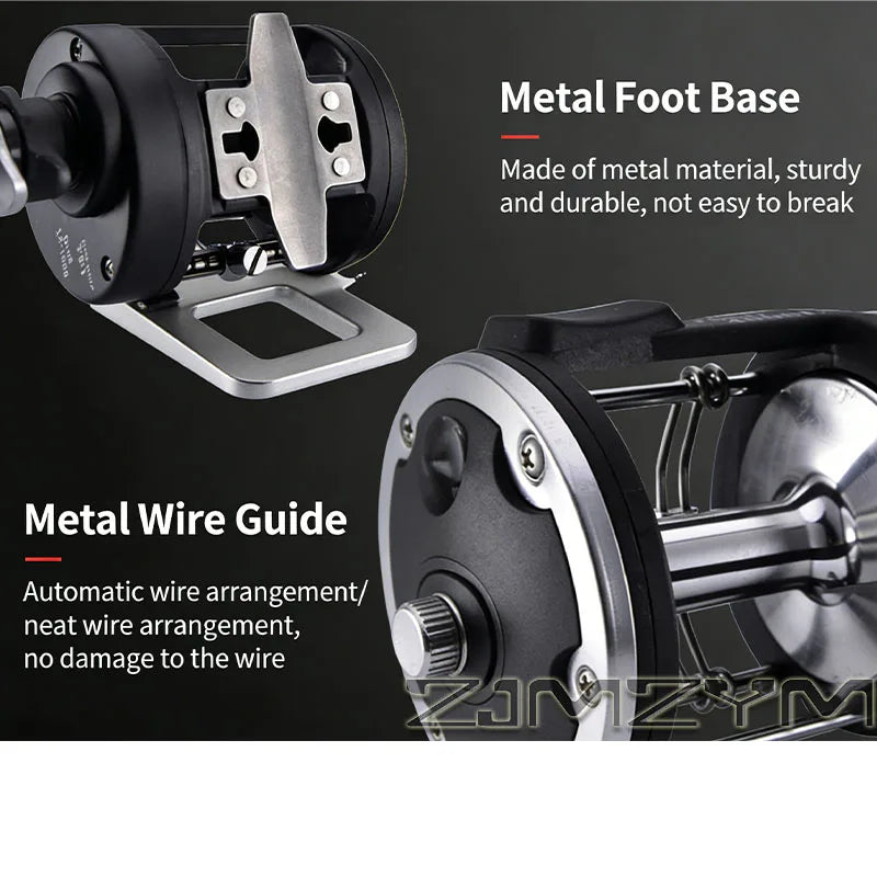 Sea Fishing Drum Reel Full Metal Head, Visual Fish Finder Boat Fishing Reel with Powerful Drag System
