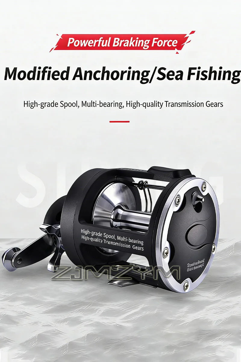 Sea Fishing Drum Reel Full Metal Head, Visual Fish Finder Boat Fishing Reel with Powerful Drag System