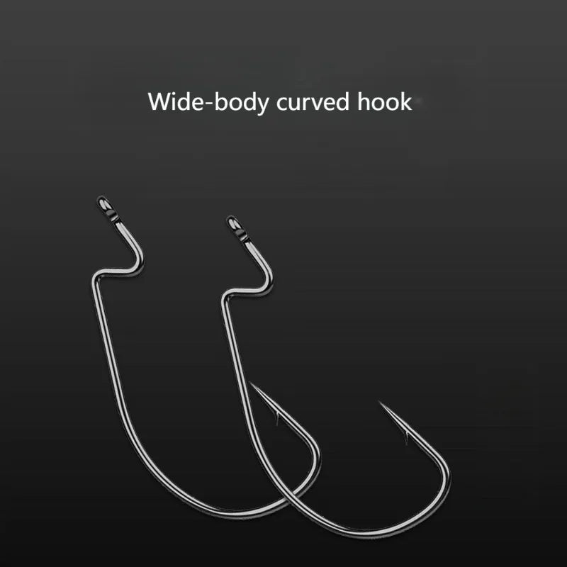 50Pcs Box High Carbon Stainless Steel Fishing Hooks Set Jig Crank Barbed Hook Wide Gap Offset Fishhook Soft Worm Sea Hook Tackle