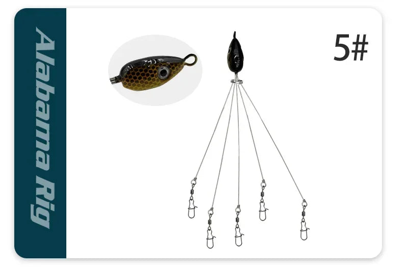 5 Arms Alabama Fishing Accessory for Bass Fishing with Barrel Swivels Bait Accessory