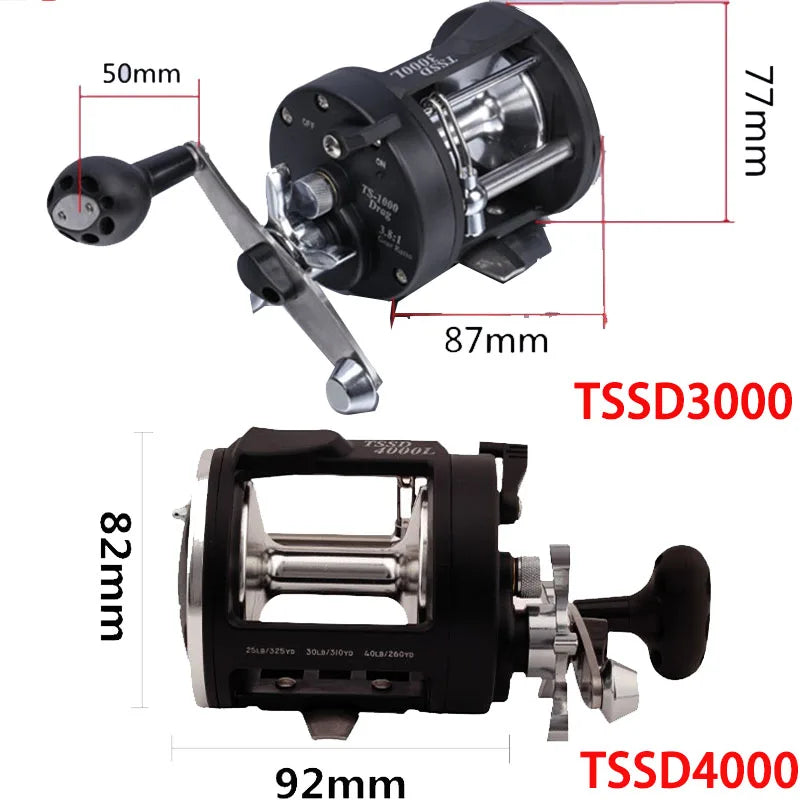 Sea Fishing Drum Reel Full Metal Head, Visual Fish Finder Boat Fishing Reel with Powerful Drag System