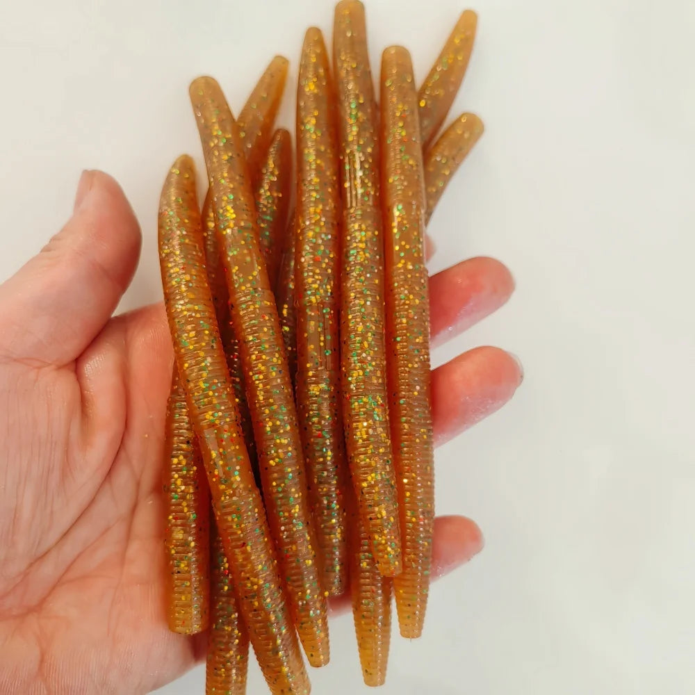 10 cm/ 3.93 inches and 14cm/5.5 inches Stick Worm Bait - Soft Fishing Lure Suitable for Bass Realistic Artificial Plastic Worm with 7 Colors available