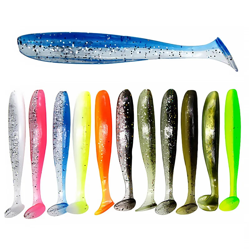 100PCS 70mm 2g Bazooka Shad Worm Fishing Lure Soft Big Silicone T Tail Easy Shiner Bait Wobbler Swimbait Pesca Pike Bass Winter