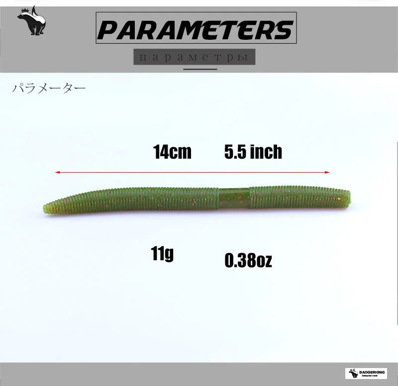 Length 14cm/5 inches Weight 11g/.38 Ounce Stick Bait Fishing Worm For Neko Rig, Wacky Rig, Weightless Rig, Weedless Rig Soft Silicone Gemany Material Tough Soft Plastic
