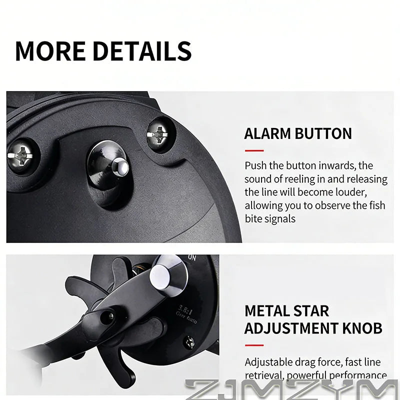 Sea Fishing Drum Reel Full Metal Head, Visual Fish Finder Boat Fishing Reel with Powerful Drag System