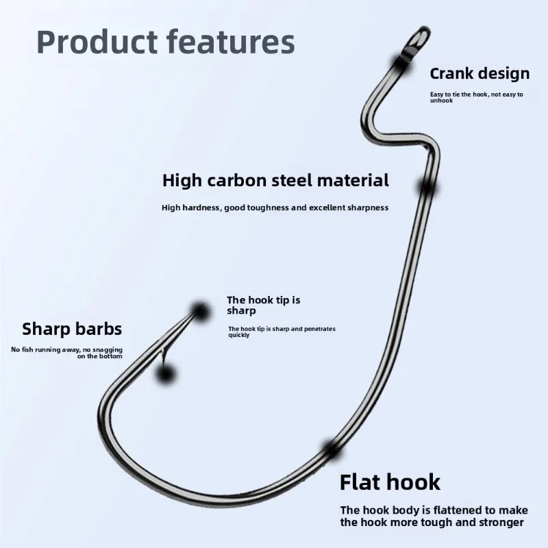 50Pcs Box High Carbon Stainless Steel Fishing Hooks Set Jig Crank Barbed Hook Wide Gap Offset Fishhook Soft Worm Sea Hook Tackle