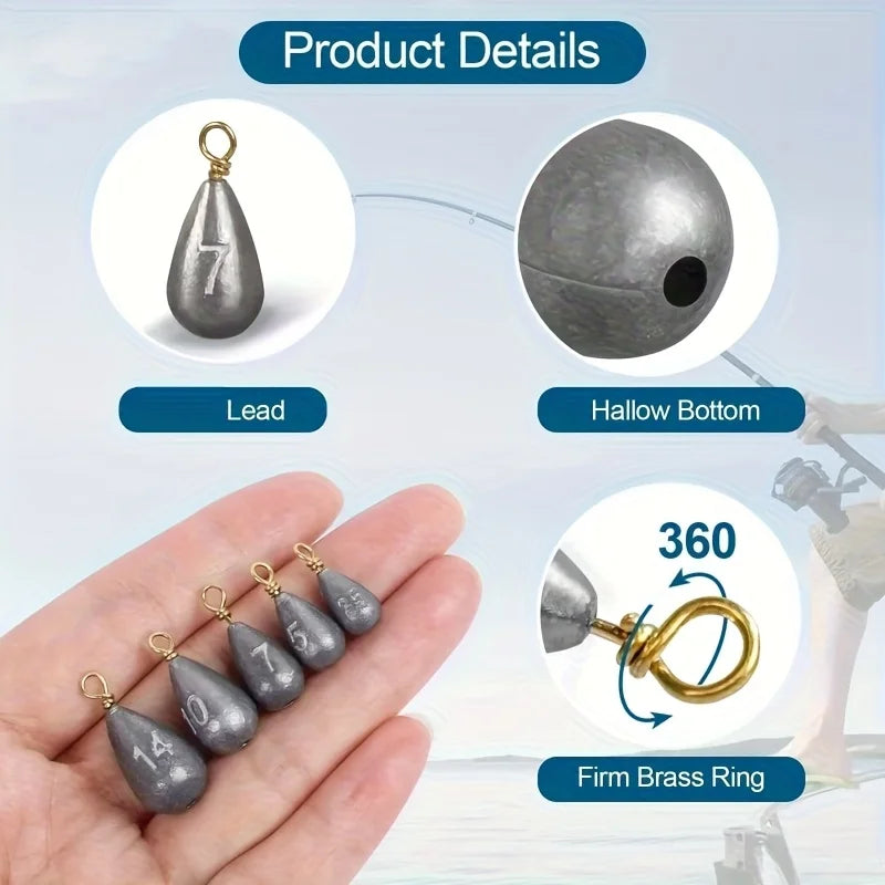 30pcs Fishing Weights Kit 3.5g 5g 7g 10g 14g Deep Sea Fishing Sinkers Weights with Swivel for River Saltwater Freshwater