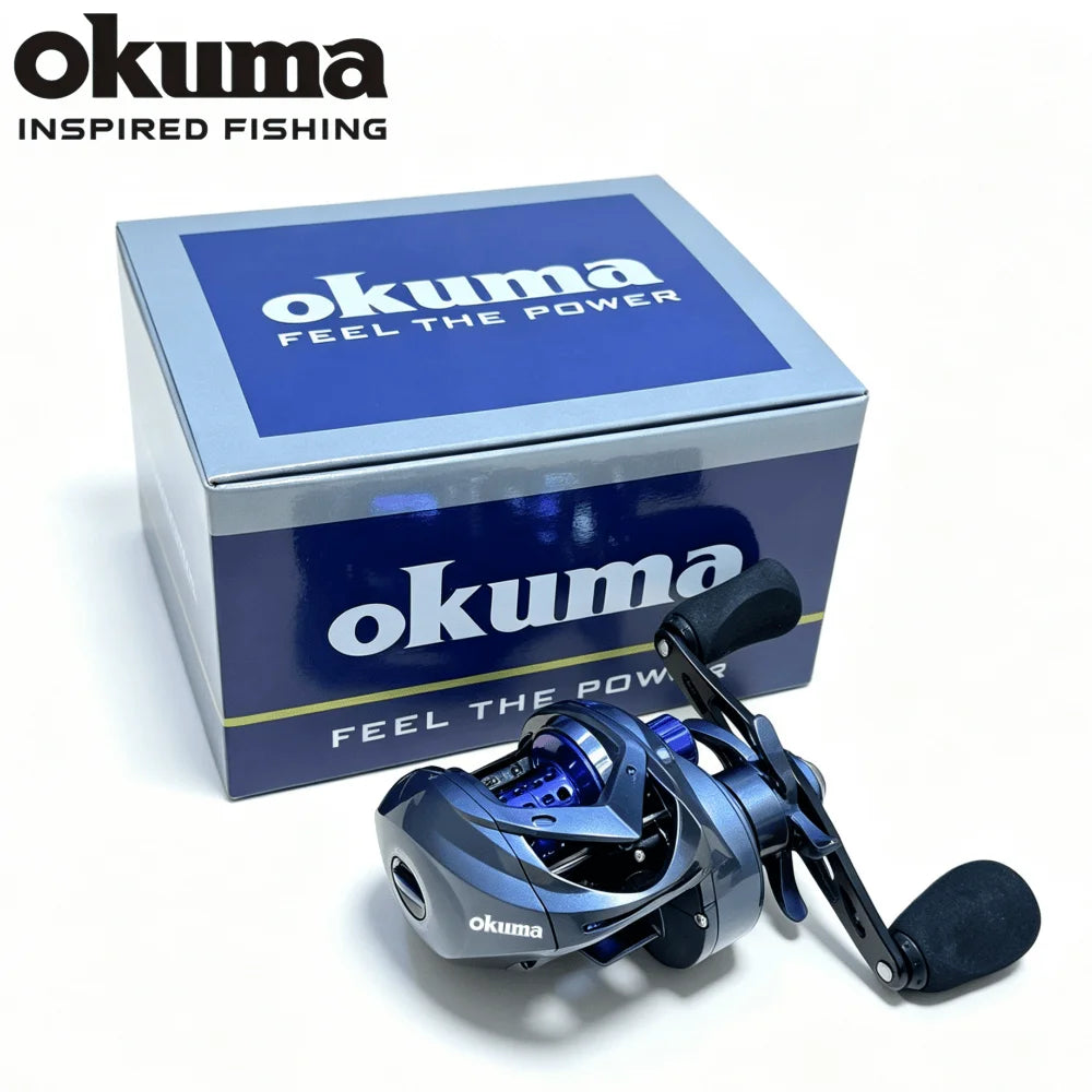 New Okuma Long Cast Baitcasting Reel 7.2:1 Ratio 8KG Drag Power 10 Magnets Anti-Tangle System Brass Gear Fishing Reel