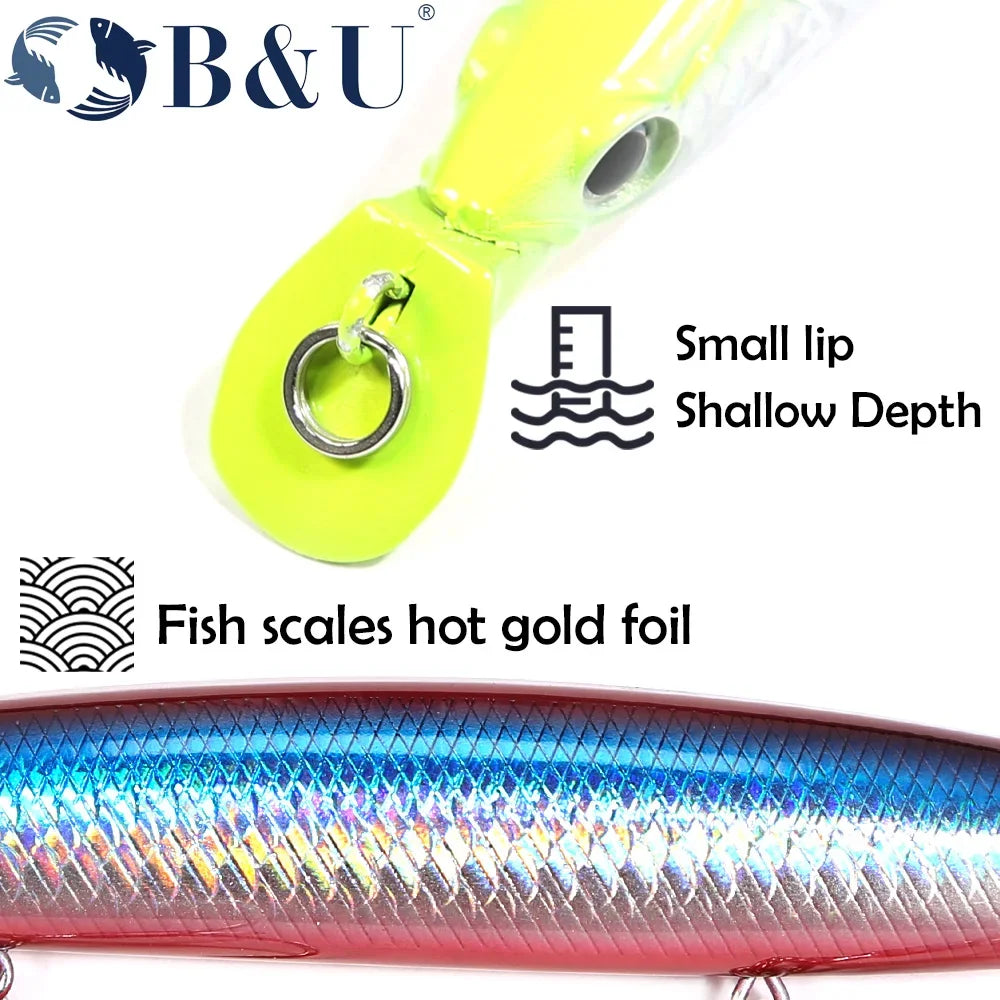 B&U Floating Minnow Fishing Lures Saltwater/Freshwater Long Casting Artificial Bait Jerkbait