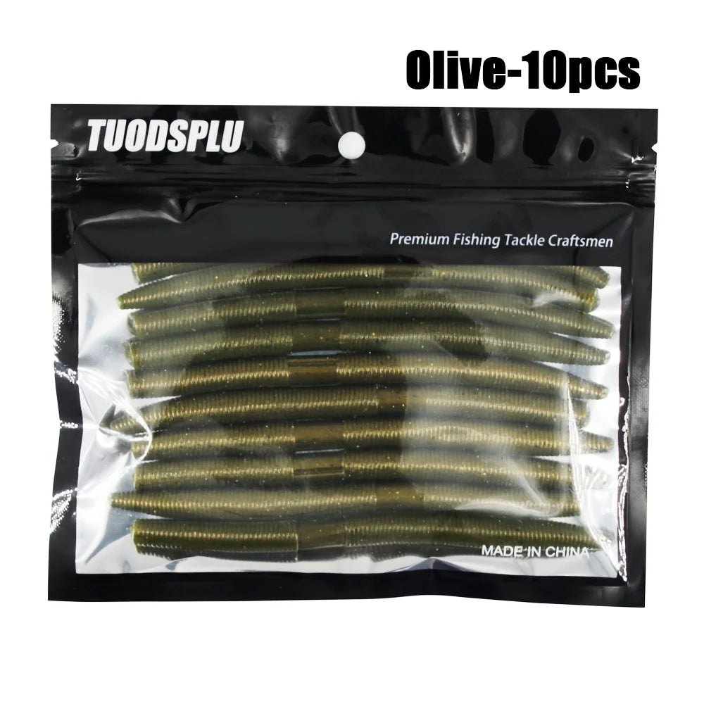 10pcs Stick Bait Worm- Soft plastic Fishing Bait for Bass Realistic looking Stick bait with 5 Colors available