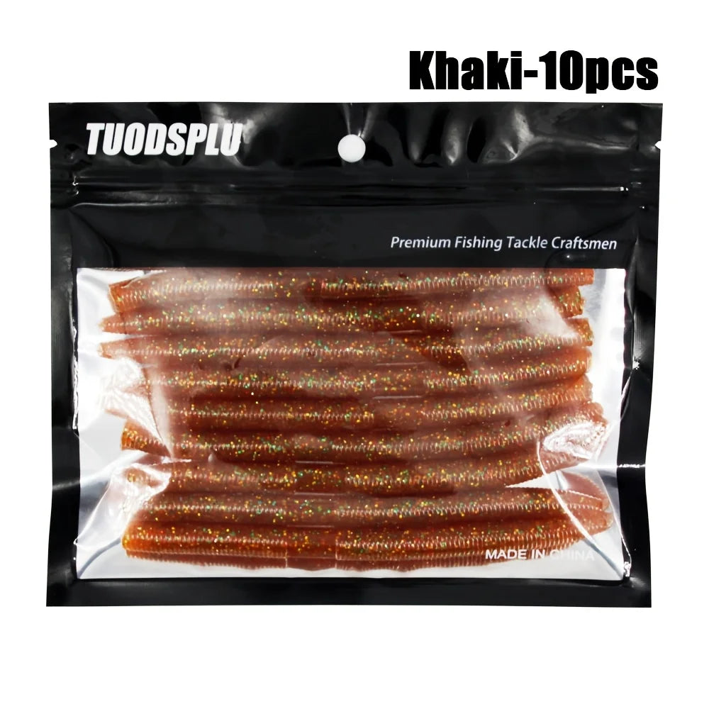 10pcs Stick Bait Worm- Soft plastic Fishing Bait for Bass Realistic looking Stick bait with 5 Colors available