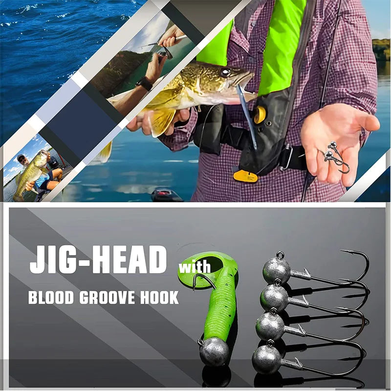 50pcs/set Crappie Jig Heads Fishing Hooks 1g 2g 3.5g Crank Jig Head Fishing Hook Lures Bait Soft Worm Fishhook Accessories For F
