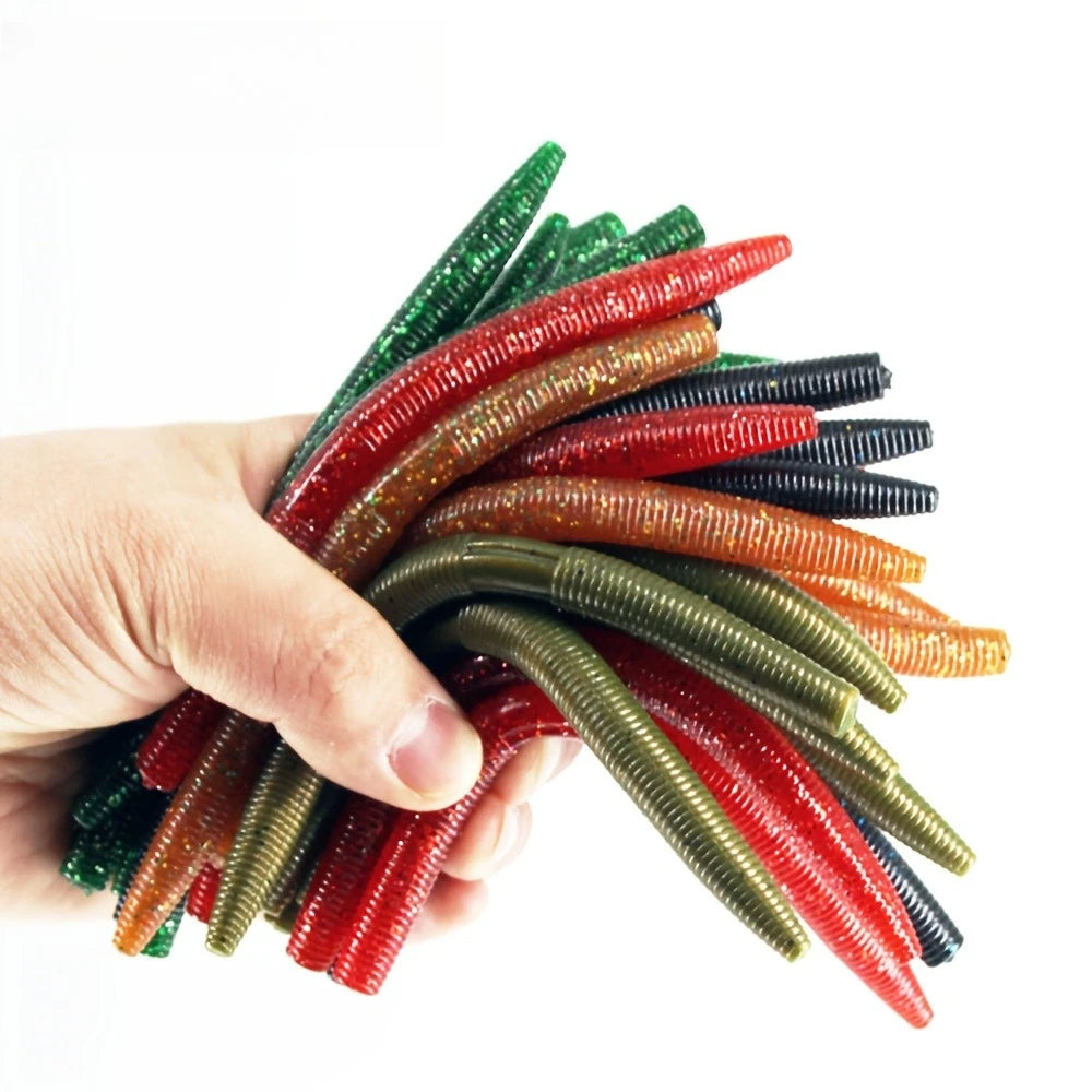 10pcs Stick Bait Worm- Soft plastic Fishing Bait for Bass Realistic looking Stick bait with 5 Colors available