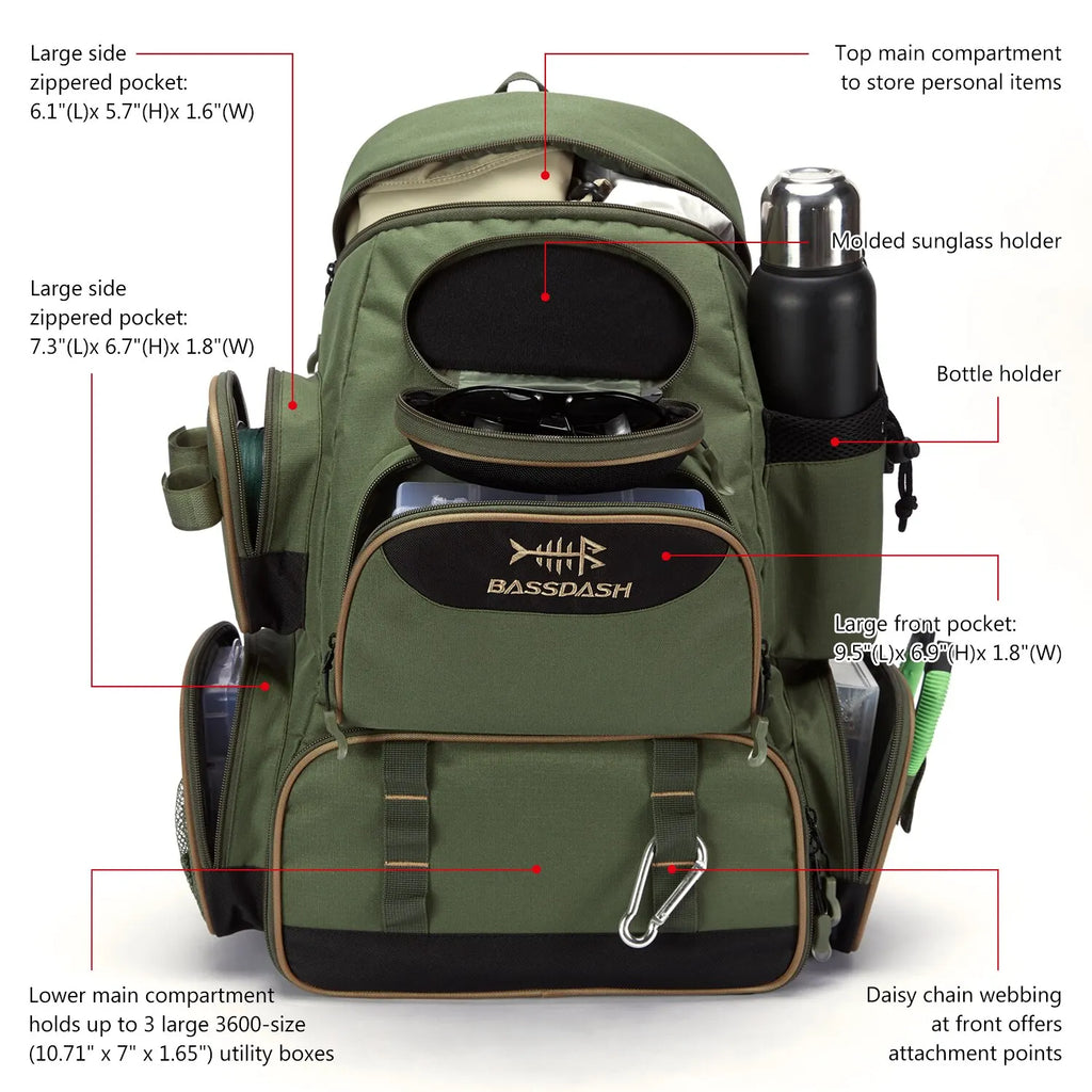 Lightweight Tactical Fishing Tackle Backpack – Multifunctional Tackle Bag with MOLLE, Rod Holders & Rain Cover