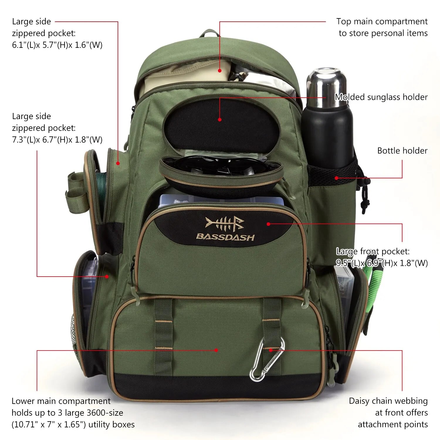 Lightweight Tactical Fishing Tackle Backpack – Multifunctional Tackle Bag with MOLLE, Rod Holders & Rain Cover
