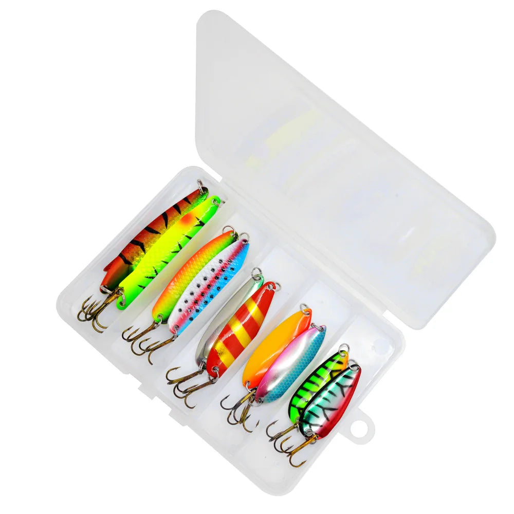 10pcs/box Fishing Spoons Hard Bait For Pike Trout Metal Spinner Spoon Lure Mix Colors With Treble Hooks Artificial Lures Set