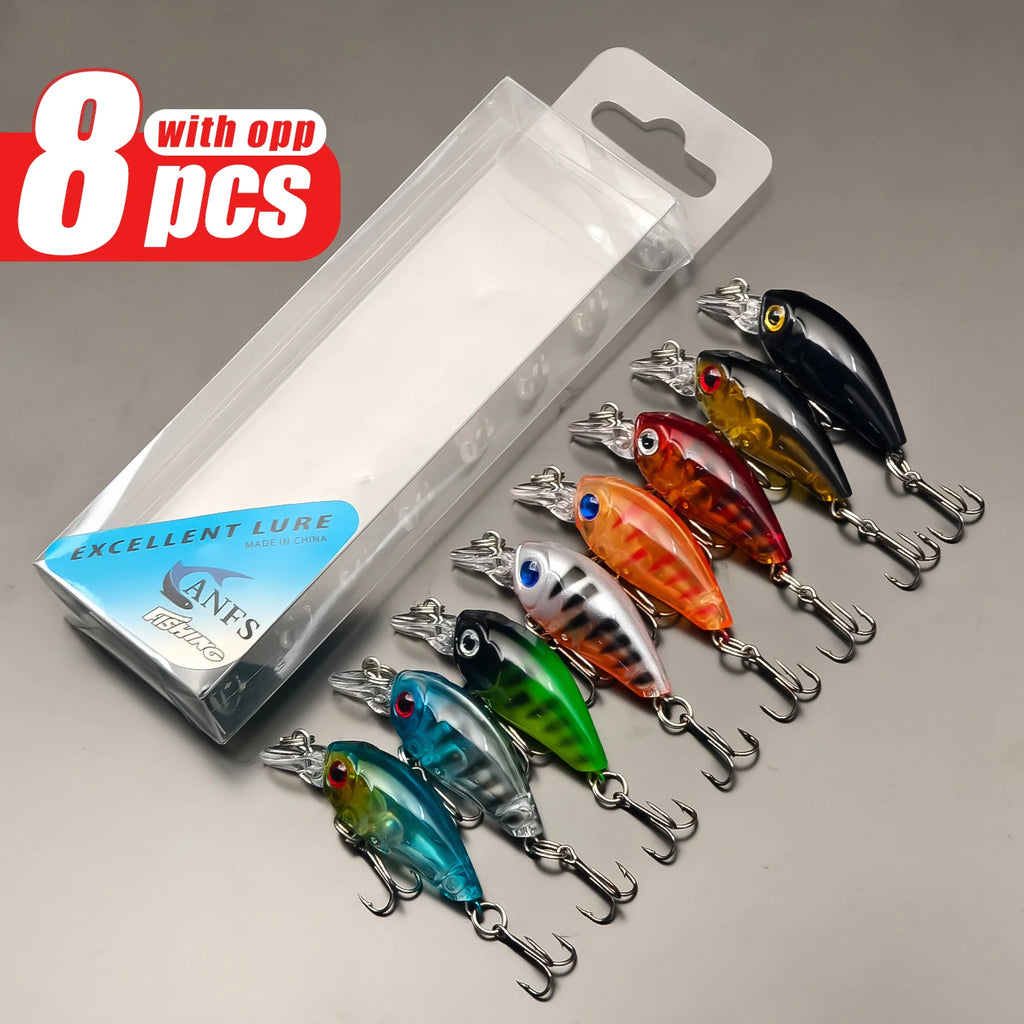 8pcs Crank Bait Minnow Fishing Lure Set Floating Artificial Bait Topwater Fishing Bait