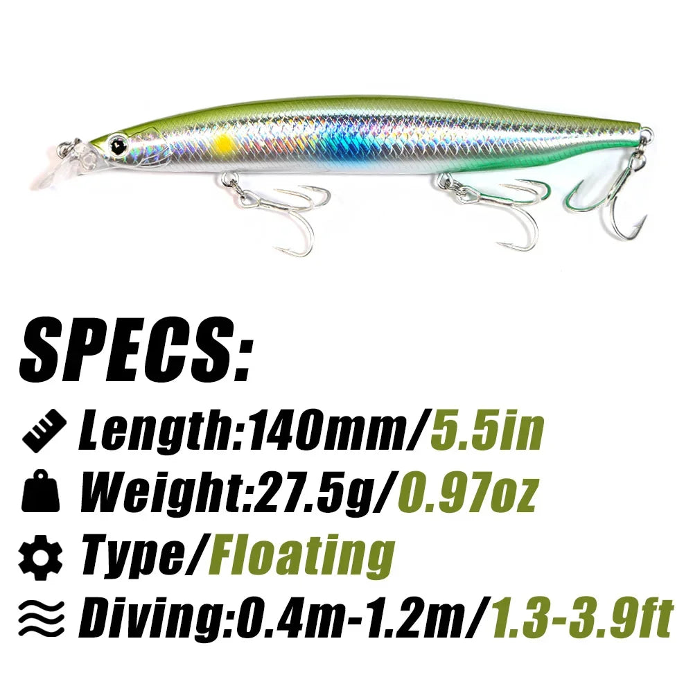 B&U Floating Minnow Fishing Lures Saltwater/Freshwater Long Casting Artificial Bait Jerkbait
