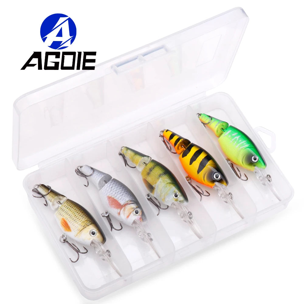 Agoie 5pcs Jointed Crankbait Deep Diving Lure 105mm 15g Floating Wobbler with Rattles for Bass Pike Zander Hard Bait Fishing Set