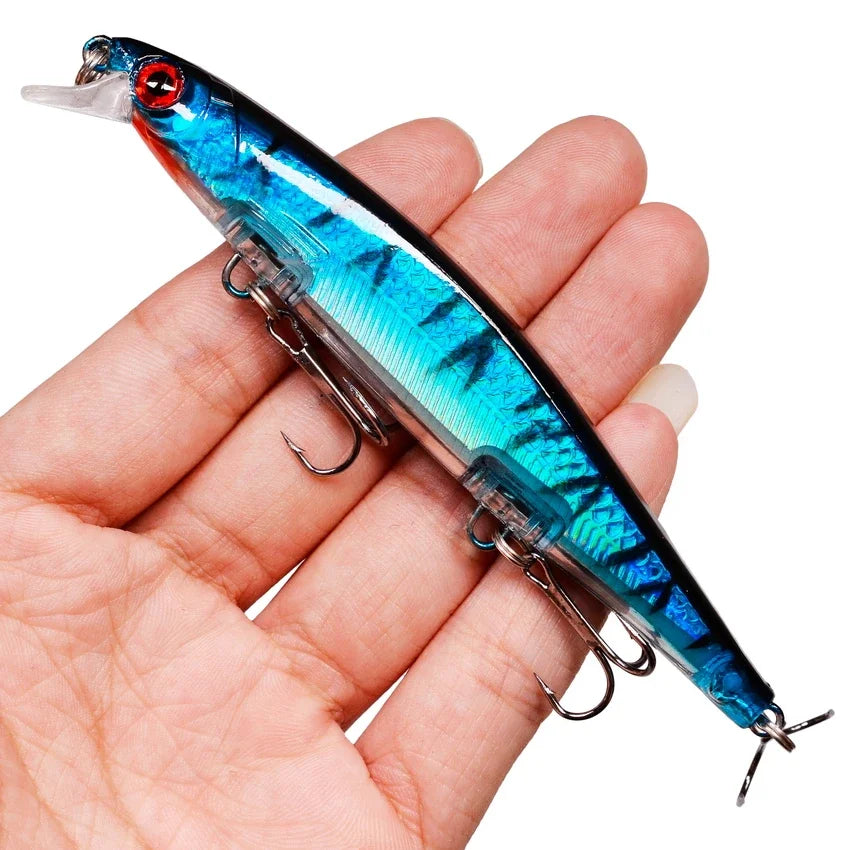 11cm/4.3 inches 12.9g/.42 ounces Minnow Style Fishing Lure Laser Hard Artificial Bait 3D Eyes Jerkbaits ideal for Pike, Striper, Bass, Halibut