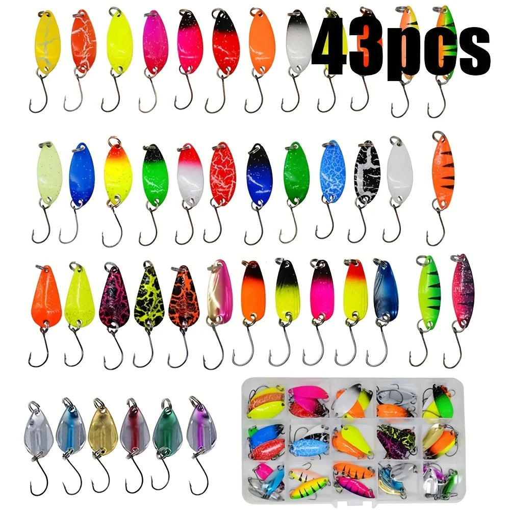 Assorted Metal Spoon Lures Set, 10/43 Pieces Colorful Fishing Spoon Baits, Trout Bass Salmon Fishing Artificial Lures