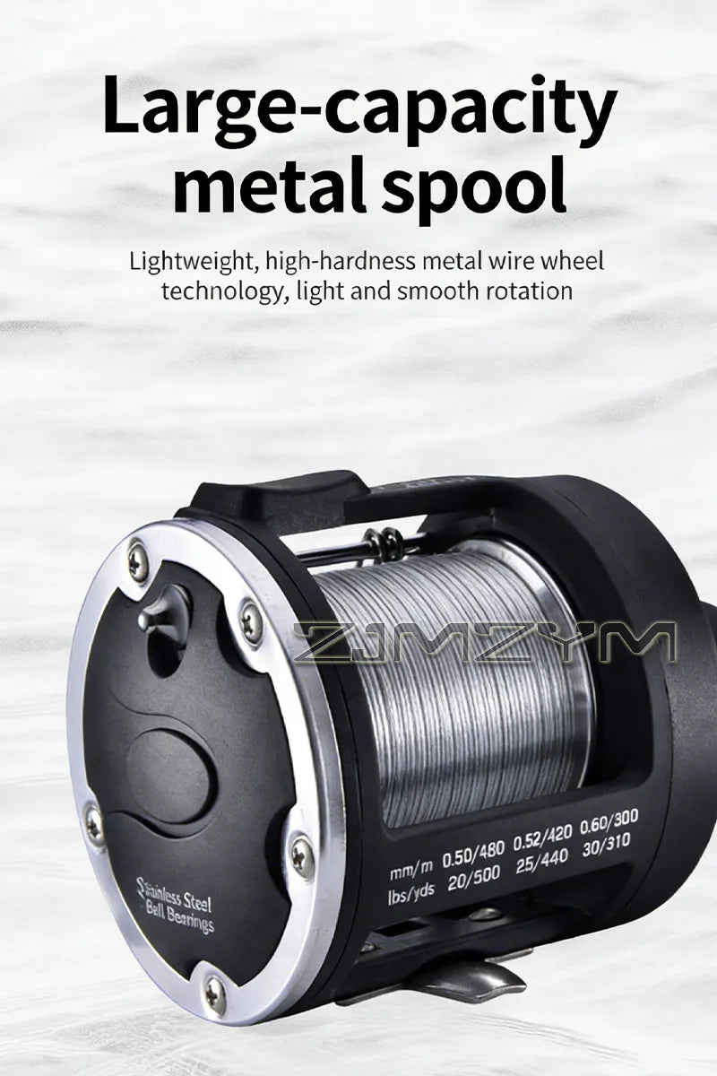 Sea Fishing Drum Reel Full Metal Head, Visual Fish Finder Boat Fishing Reel with Powerful Drag System