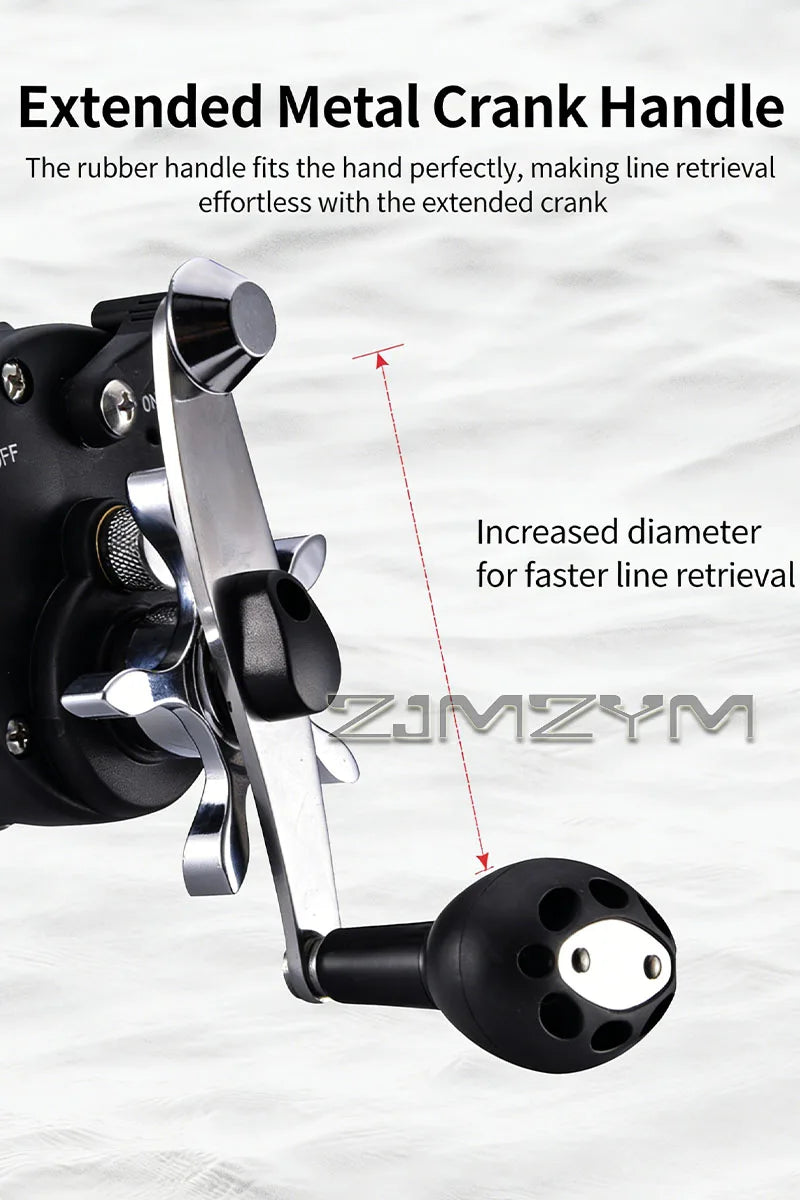 Sea Fishing Drum Reel Full Metal Head, Visual Fish Finder Boat Fishing Reel with Powerful Drag System