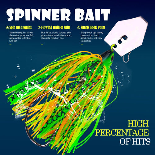 Chatterbait Fishing Lure Long Casting Trolling Bladed Jig Head Rubber Skirt Spinner Bait Artificial Bait for Bass Pike