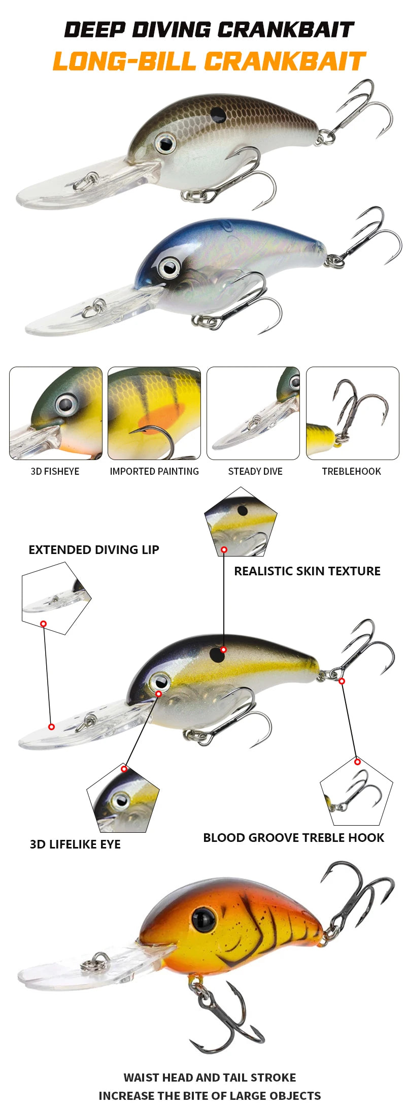 Crankbait Deeping Diving 65mm 20g Fishing Wobbler Floating Chubby Bass Pike Lure Fishing Equipment Artificial Bait Fish Pesca