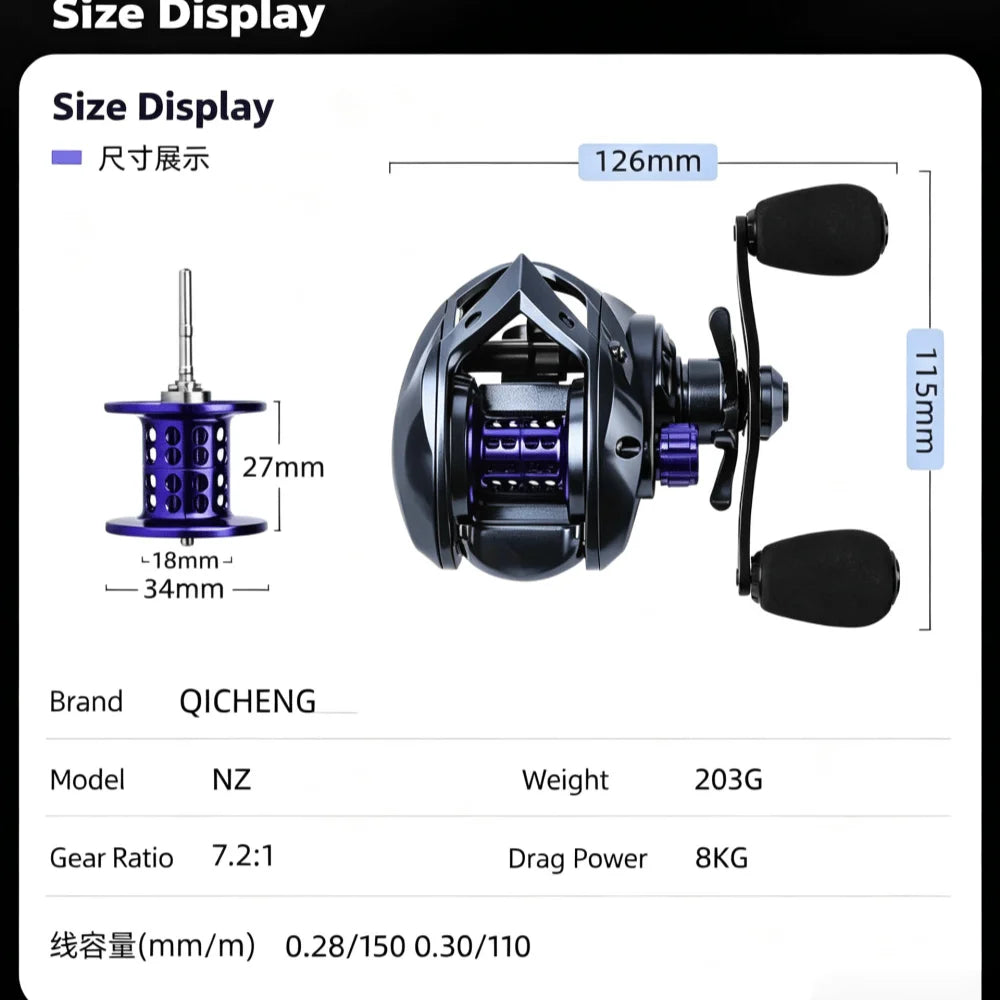 New Okuma Long Cast Baitcasting Reel 7.2:1 Ratio 8KG Drag Power 10 Magnets Anti-Tangle System Brass Gear Fishing Reel