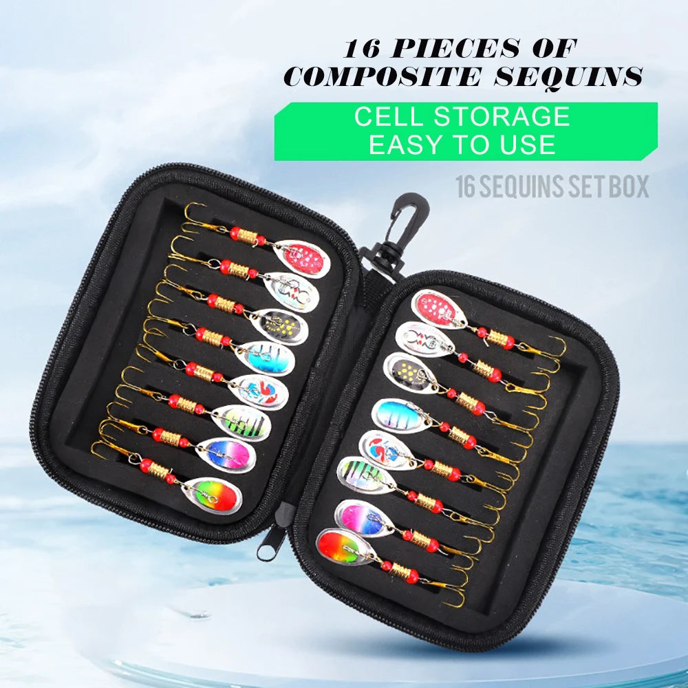 16pcs Metal Spinner Bait Fishing Lure Artificial SpinnerBait For Pike Bass Trout Fishing With Fishing Bag