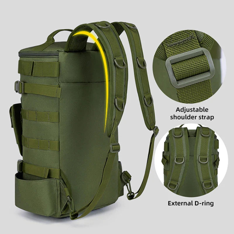 Tactical Fishing Backpack with Rod Holders – Waterproof MOLLE Tackle Bag for Camping, Hiking & Travel