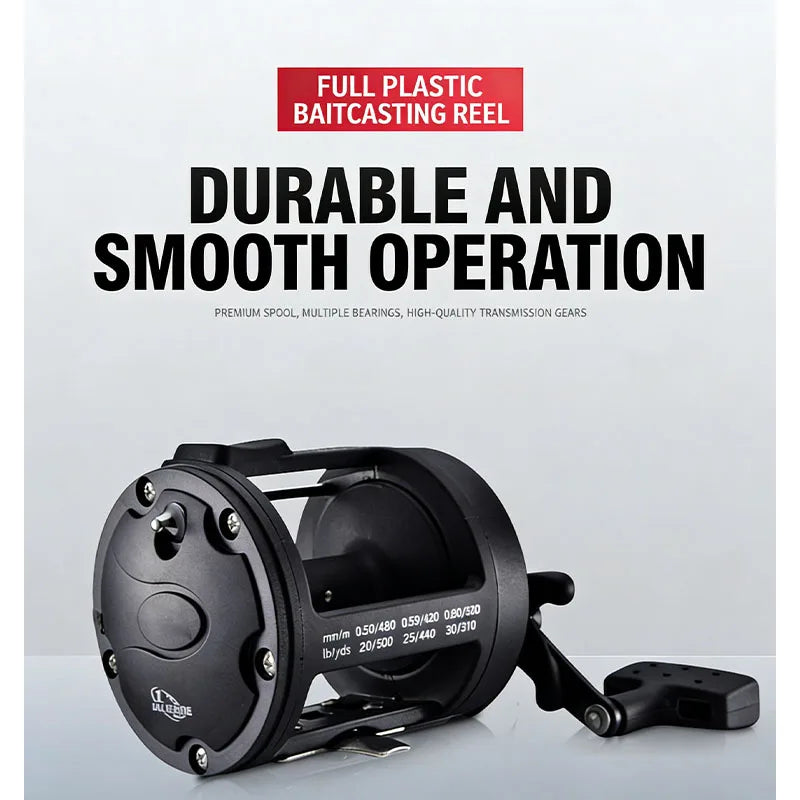 Sea Fishing Drum Reel Full Metal Head, Visual Fish Finder Boat Fishing Reel with Powerful Drag System