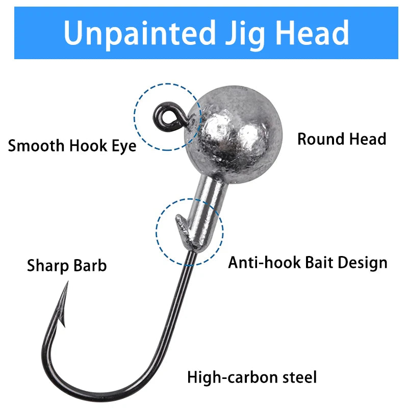 50pcs/set Crappie Jig Heads Fishing Hooks 1g 2g 3.5g Crank Jig Head Fishing Hook Lures Bait Soft Worm Fishhook Accessories For F