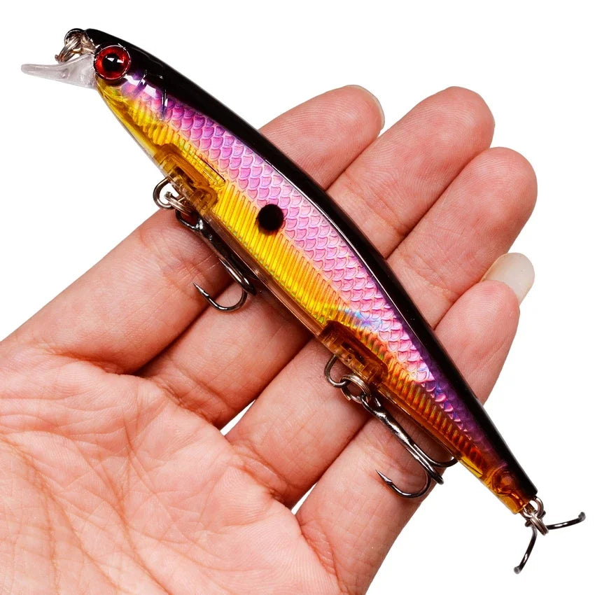 11cm/4.3 inches 12.9g/.42 ounces Minnow Style Fishing Lure Laser Hard Artificial Bait 3D Eyes Jerkbaits ideal for Pike, Striper, Bass, Halibut