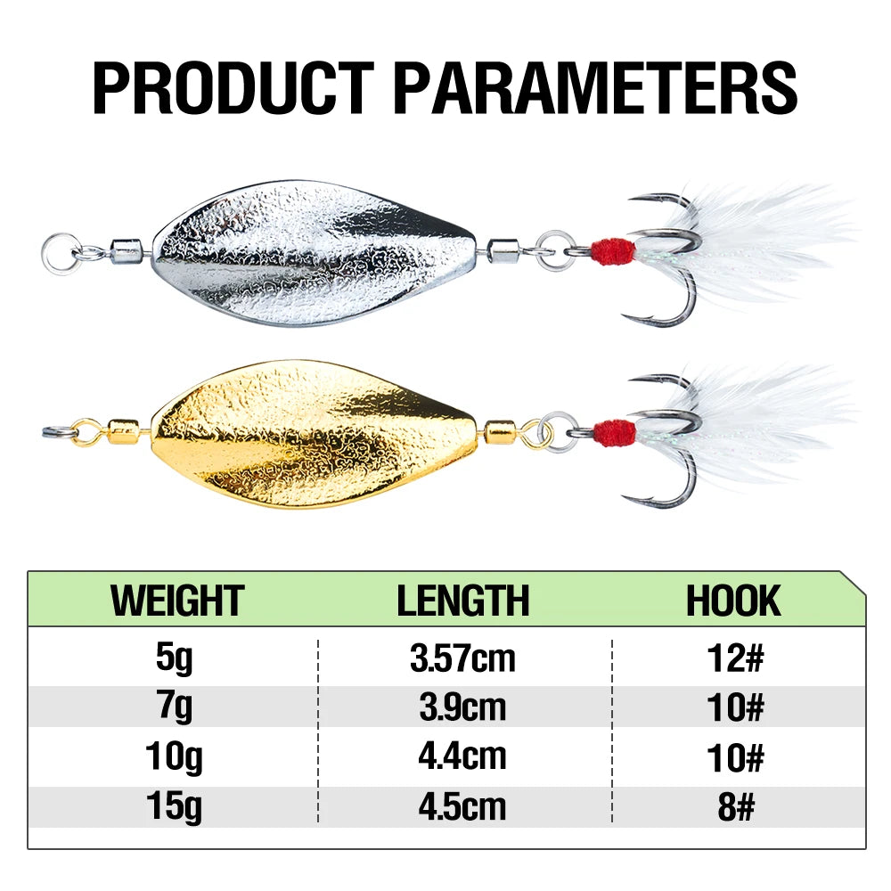 3Pcs Spoon Fishing Lure 3 Colors 5g/7g/10g/15g Treble Hook Metal Swimbait Artificial Hard Bait Sinking for Trout Bass
