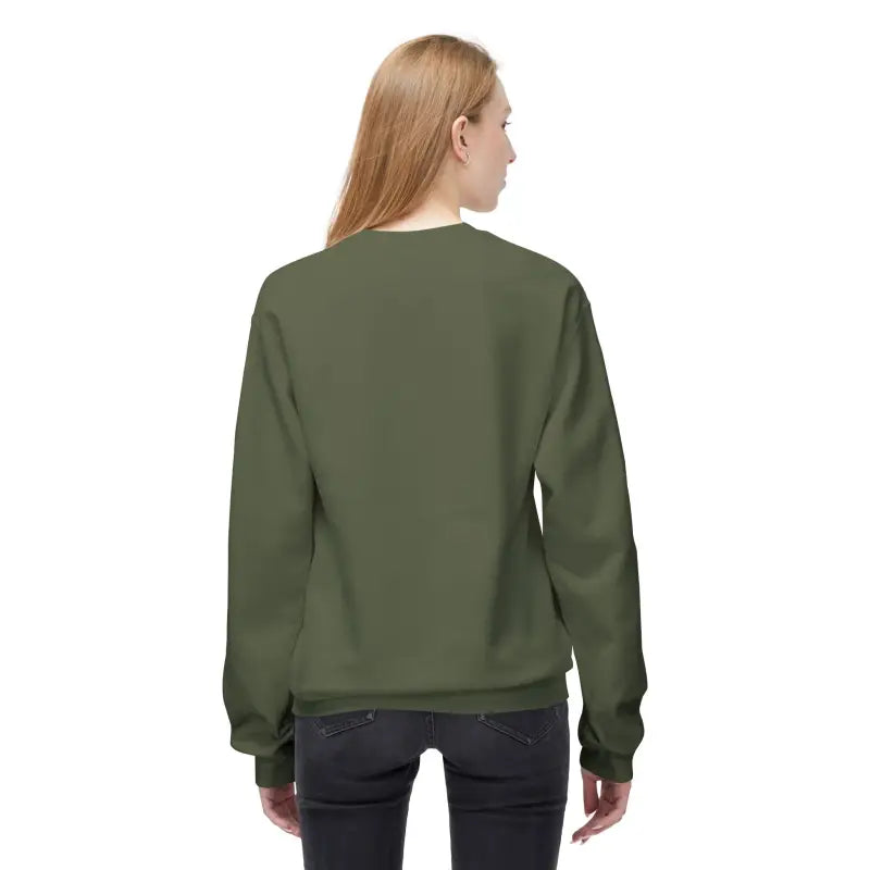 Olive Green Crewneck Sweatshirt Mountain Design Explore More Stress Less